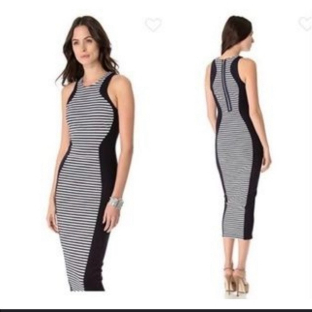 Torn By Ronny Kobo Striped Navy and White Bodycon Dress Sz Small